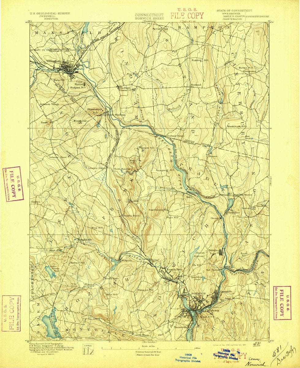 1892 Norwich, CT  - Connecticut - USGS Topographic Map