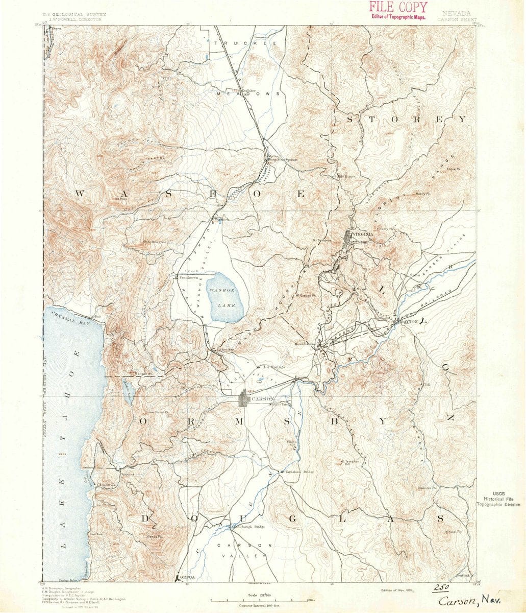 1891 Carson, NV  - Nevada - USGS Topographic Map