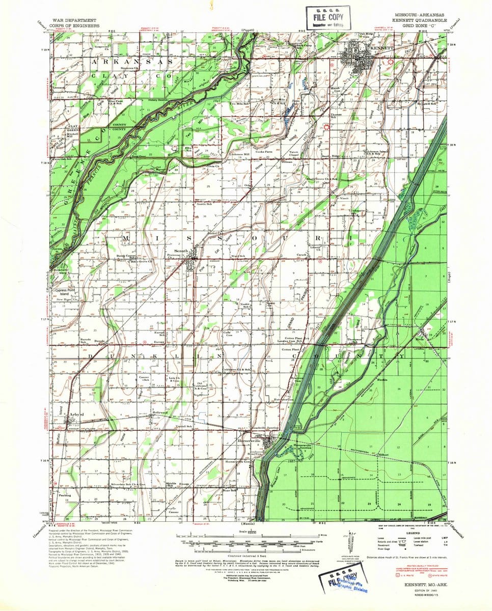 1940 Kennett, MO  - Missouri - USGS Topographic Map