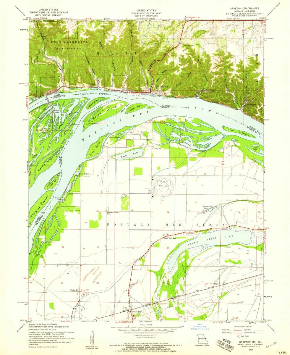 1954 Grafton, IL  - Illinois - USGS Topographic Map