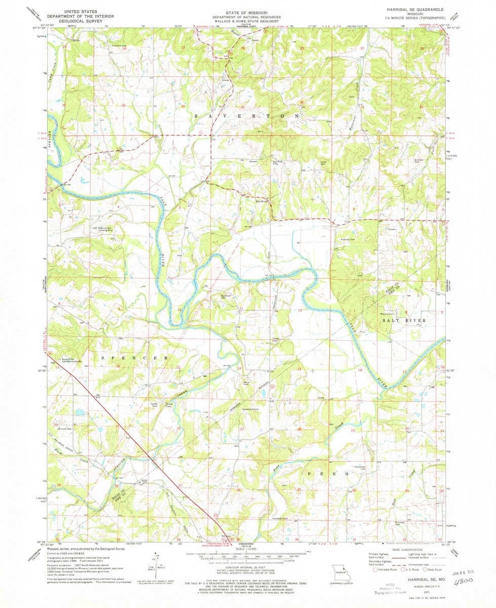 1971 Hannibal SE, MO  - Missouri - USGS Topographic Map