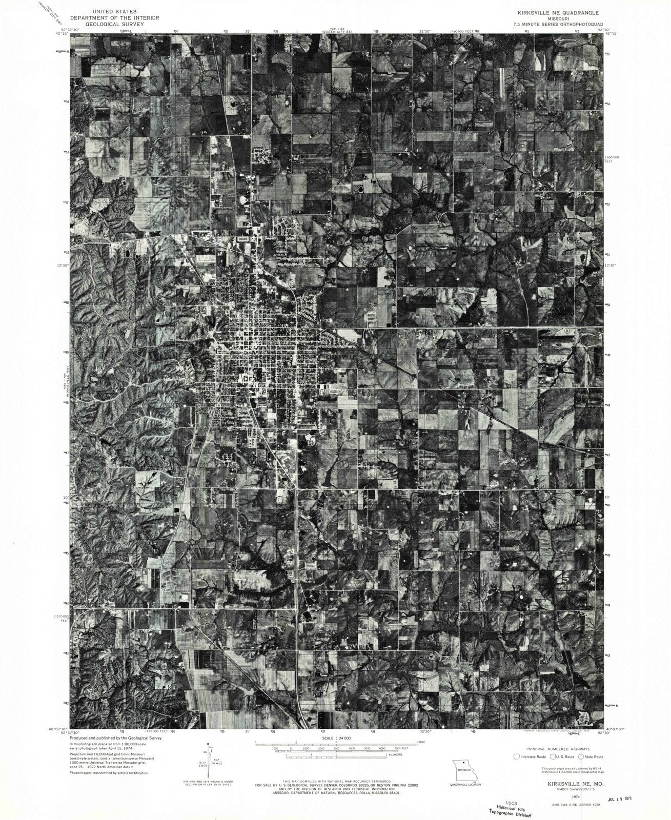 1974 Kirksville NE, MO  - Missouri - USGS Topographic Map