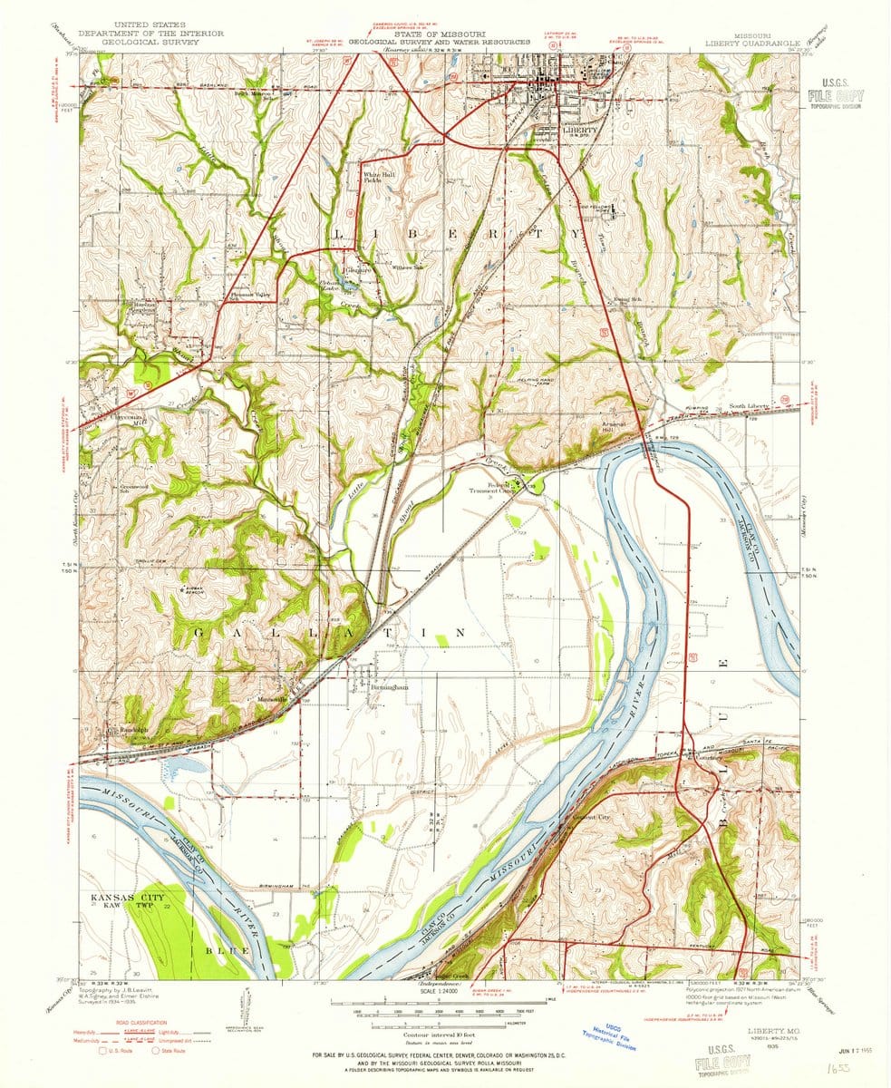 1935 Liberty, MO  - Missouri - USGS Topographic Map