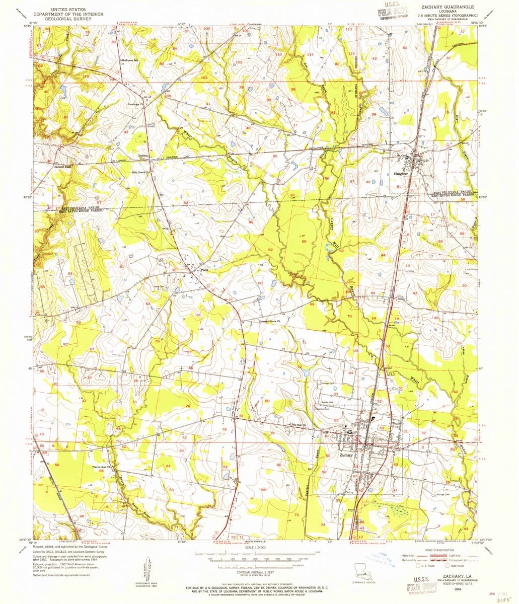 1954 Zachary, LA  - Louisiana - USGS Topographic Map