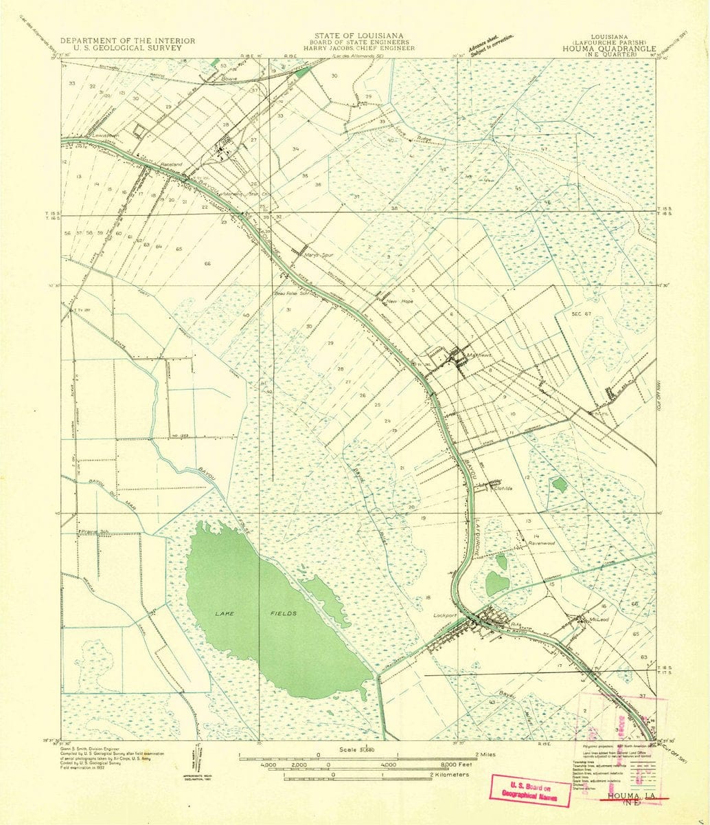 1932 Houma NE, LA  - Louisiana - USGS Topographic Map