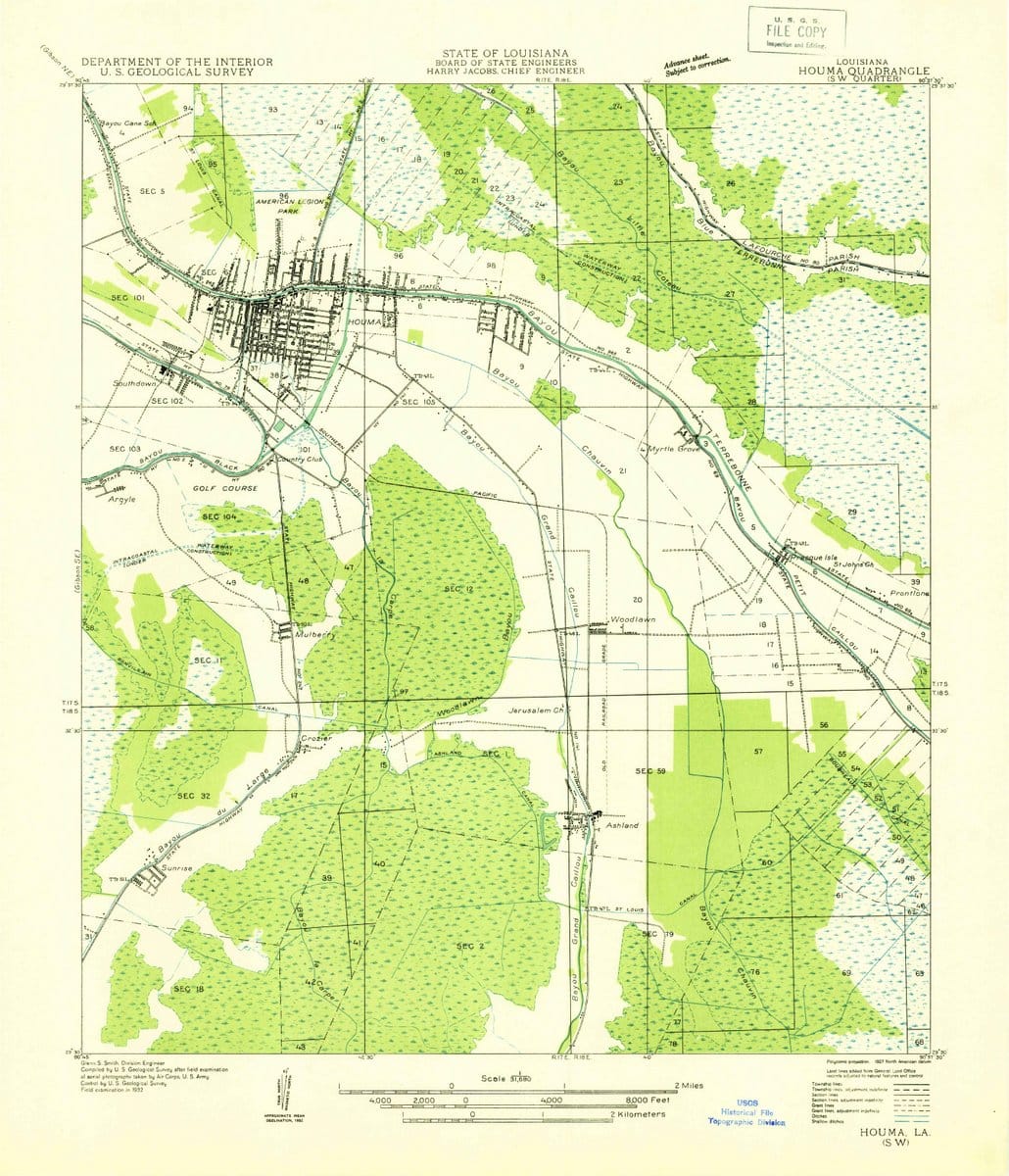 1932 Houma SW, LA  - Louisiana - USGS Topographic Map