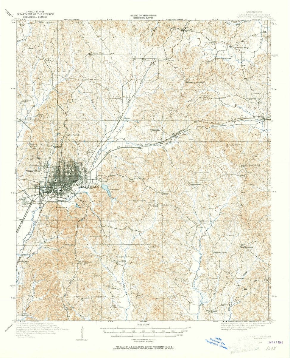 1921 Meridian, MS  - Mississippi - USGS Topographic Map