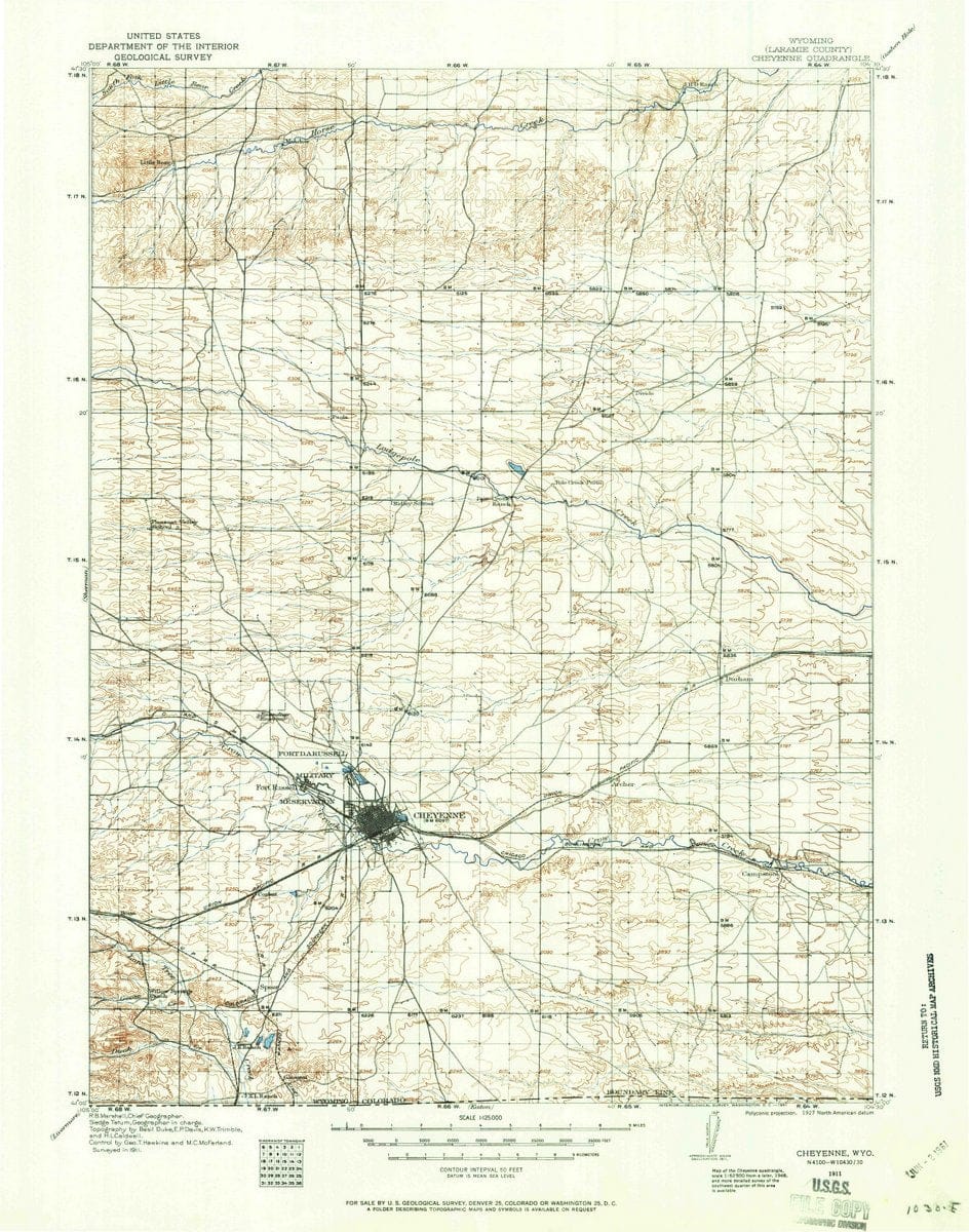 1911 Cheyenne, WY  - Wyoming - USGS Topographic Map