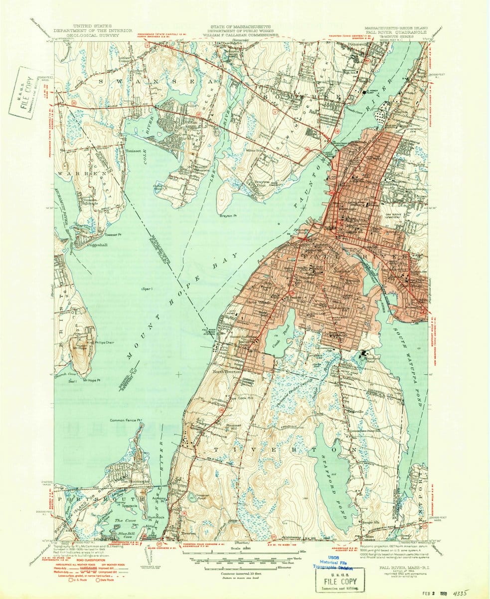1944 Fall River, MA  - Massachusetts - USGS Topographic Map