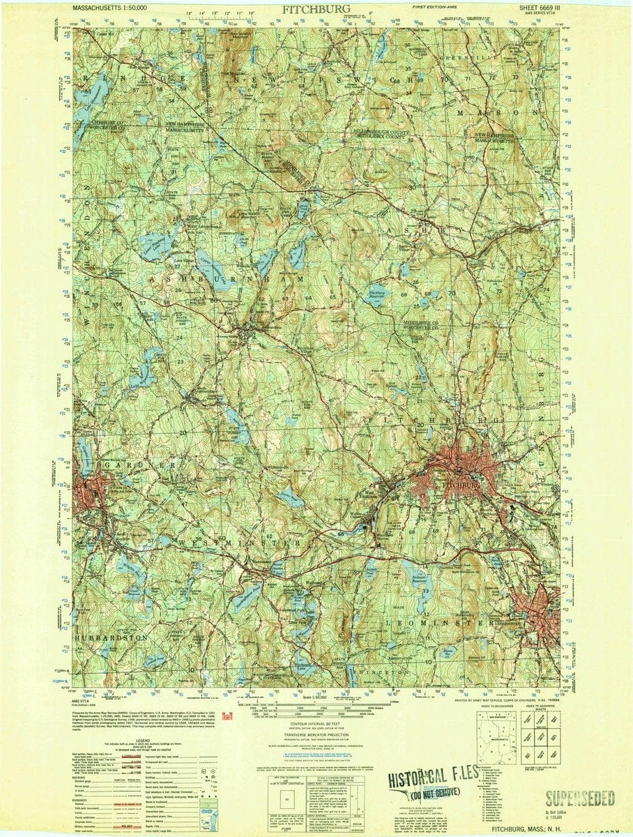 1953 Fitchburg, MA  - Massachusetts - USGS Topographic Map