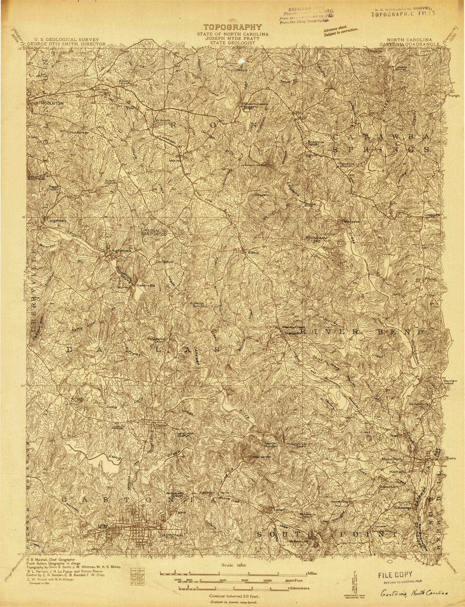 1914 Gastonia, NC  - North Carolina - USGS Topographic Map v2