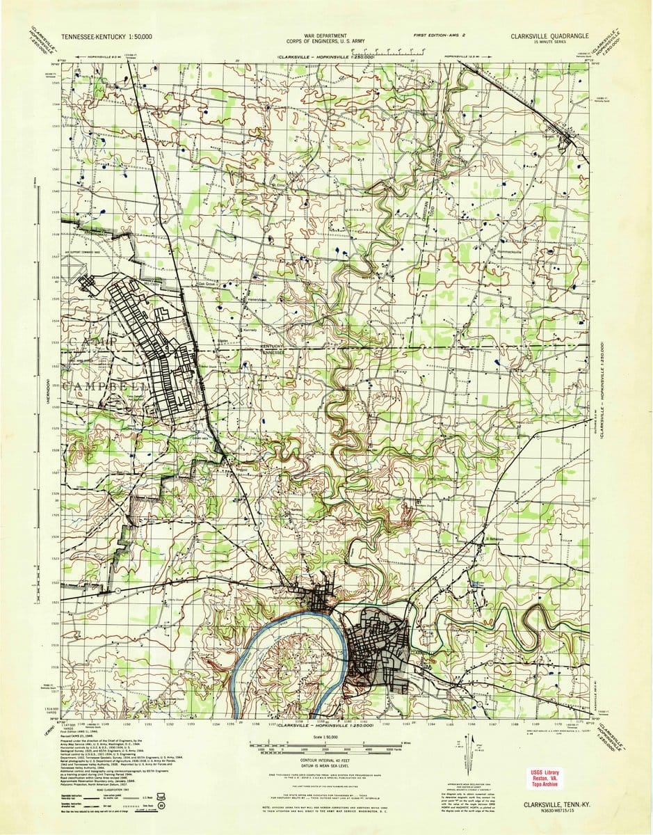 1944 Clarksville, TN  - Tennessee - USGS Topographic Map