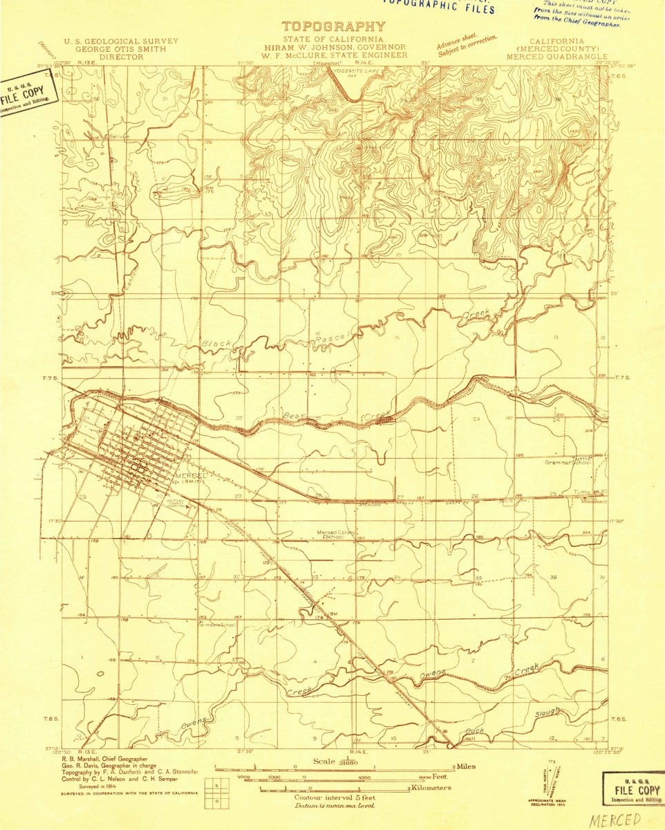 1914 Merced, CA  - California - USGS Topographic Map