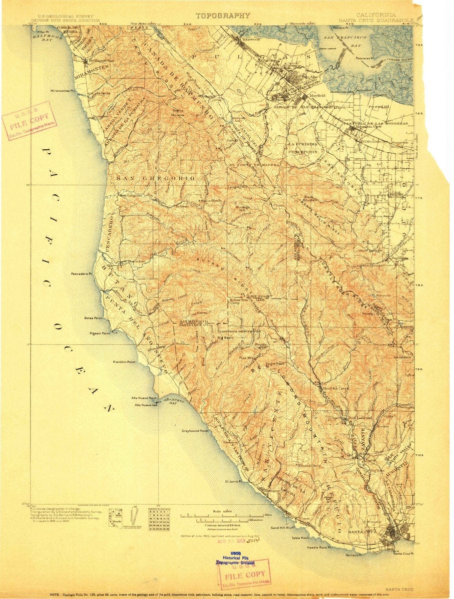 1902 Santa Cruz, CA  - California - USGS Topographic Map