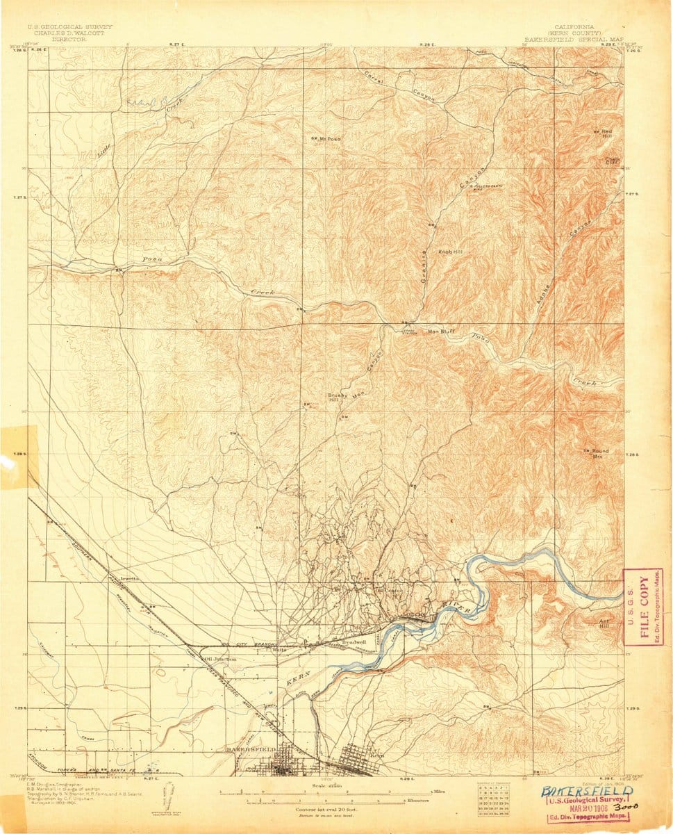 1906 Bakersfield, CA  - California - USGS Topographic Map