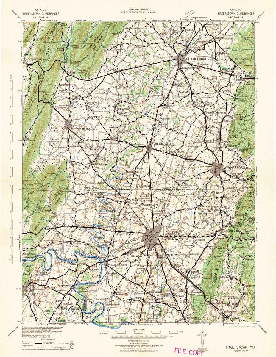 1942 Hagerstown, MD  - Maryland - USGS Topographic Map