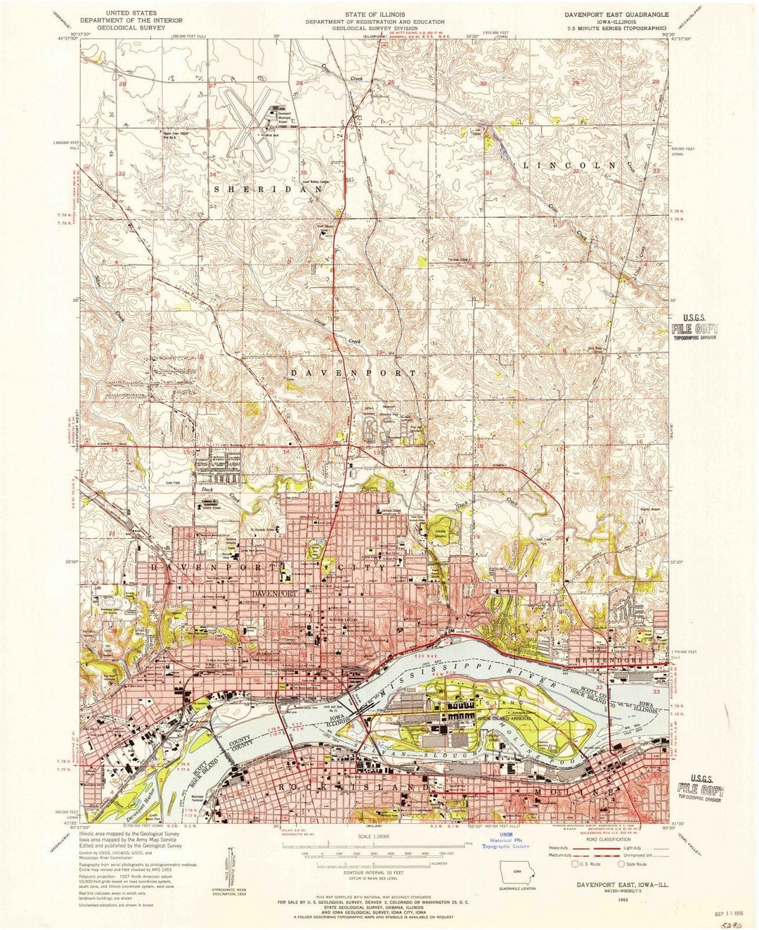1953 Davenport East, IA - Iowa - USGS Topographic Map