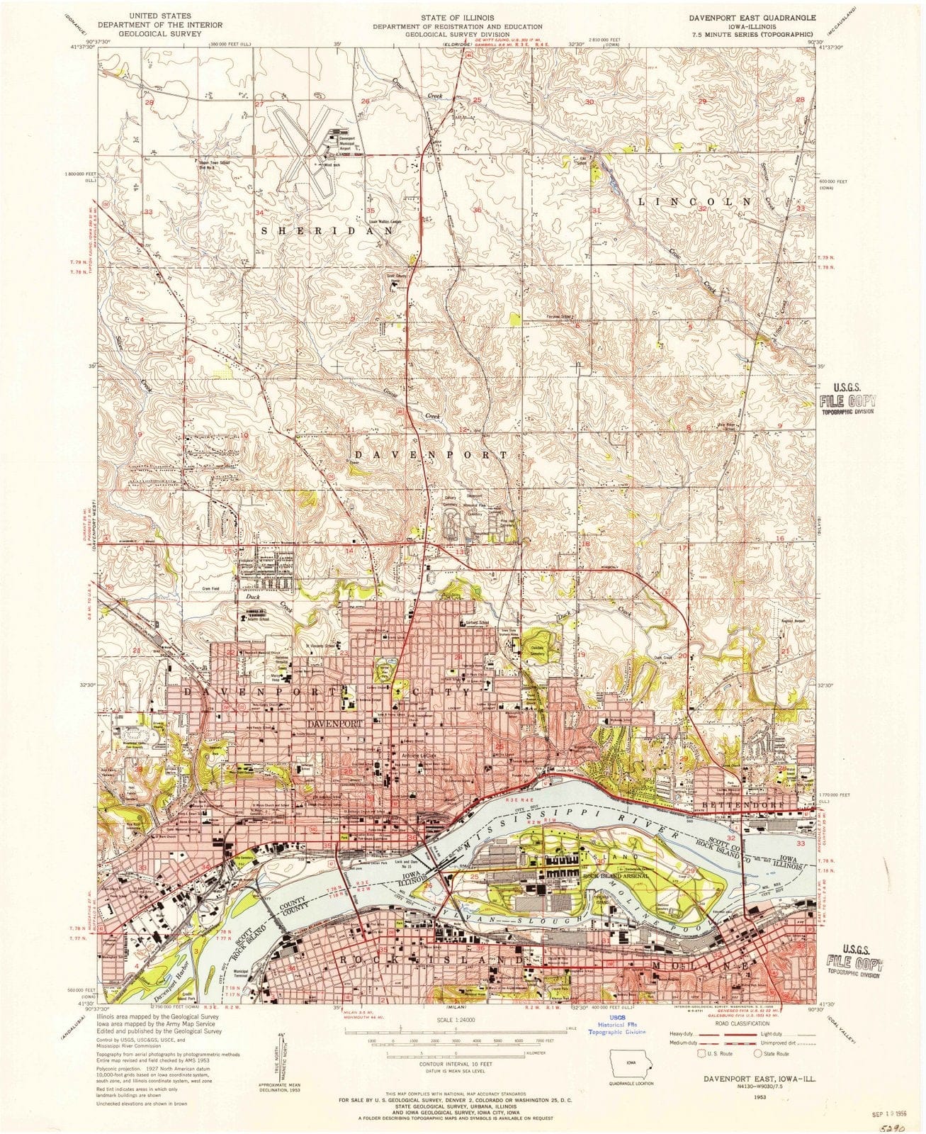 1953 Davenport East, IA - Iowa - USGS Topographic Map