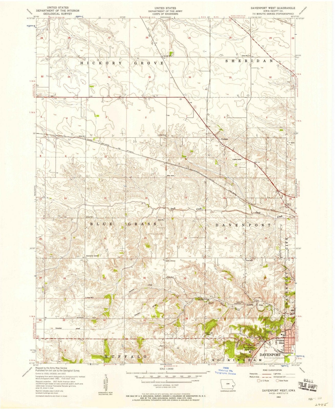 1953 Davenport West, IA - Iowa - USGS Topographic Map