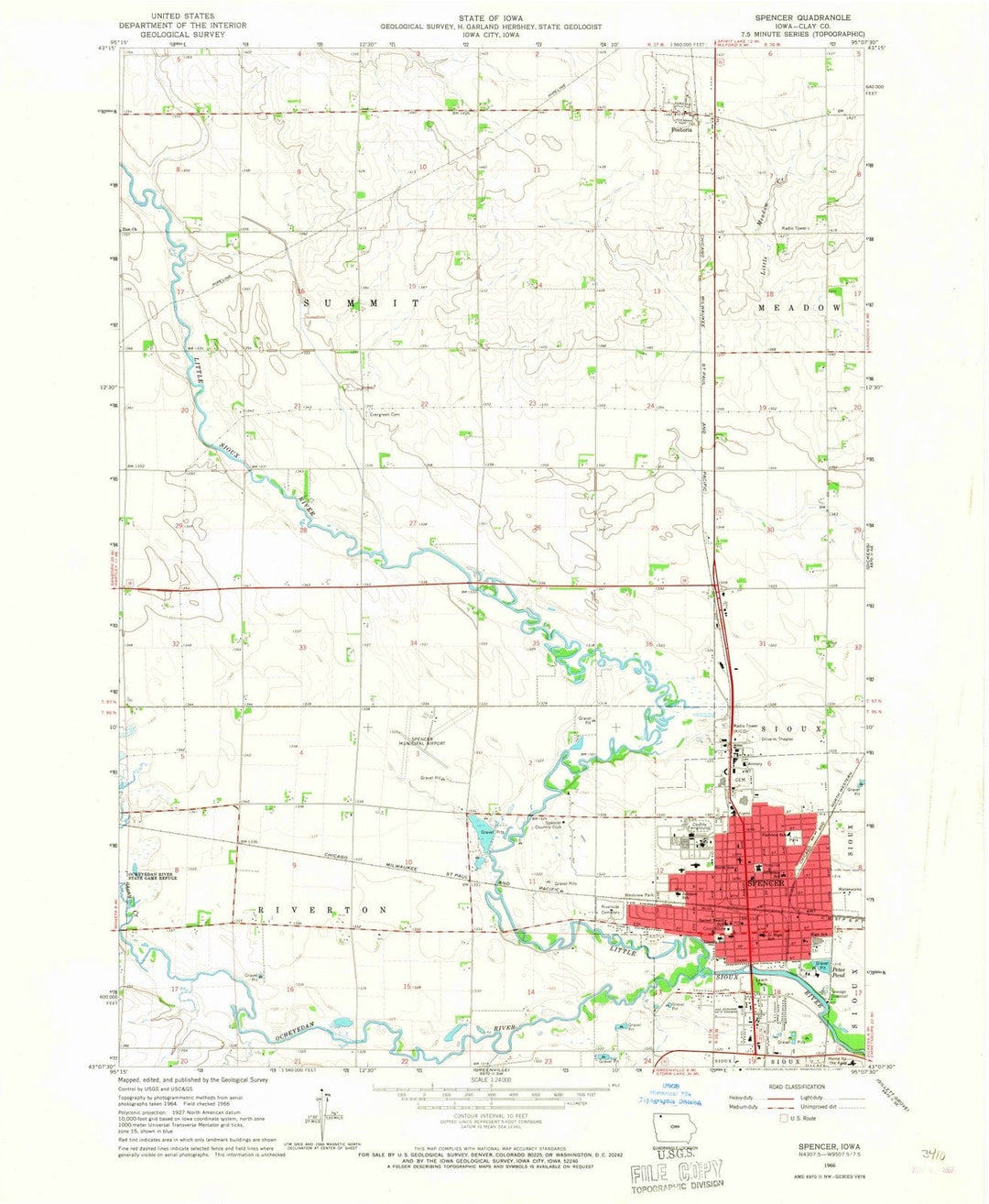 1966 Spencer, IA - Iowa - USGS Topographic Map