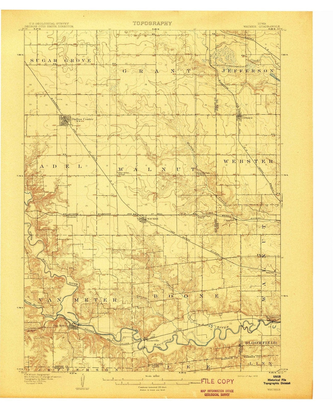 1908 Waukee, IA - Iowa - USGS Topographic Map