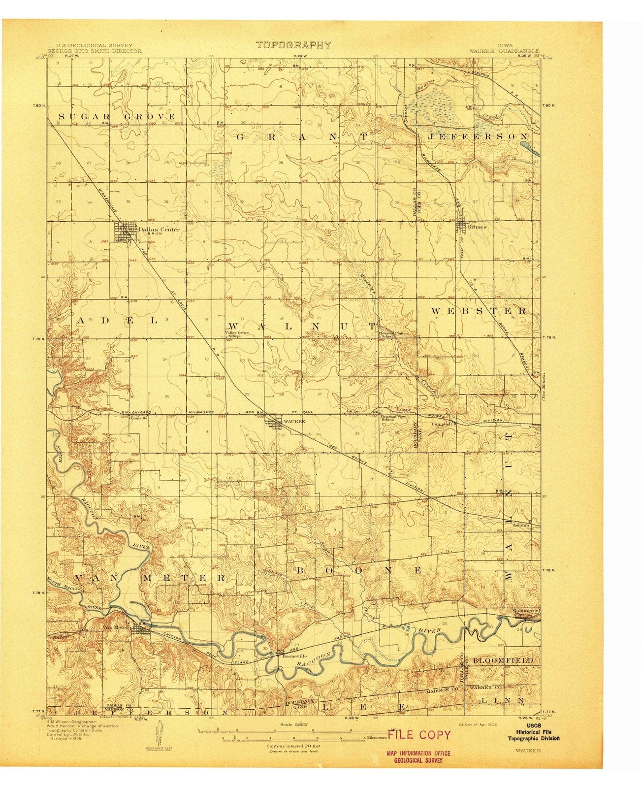 1908 Waukee, IA - Iowa - USGS Topographic Map