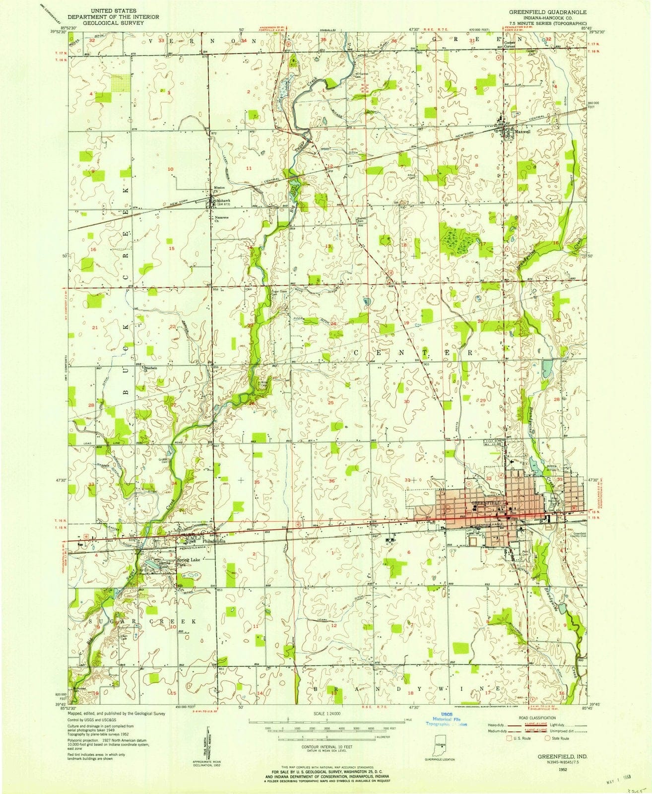 1952 Greenfield, in - Indiana - USGS Topographic Map