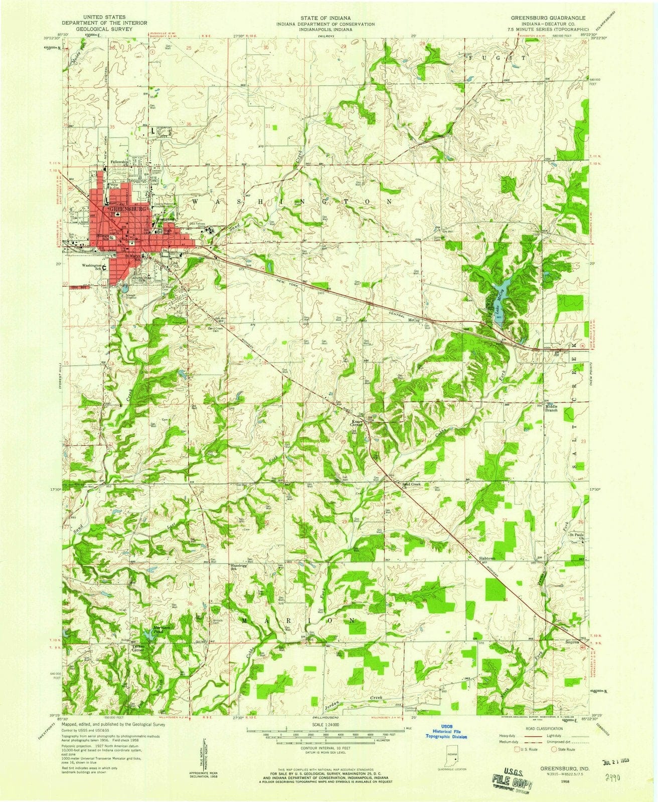 1958 Greensburg, in - Indiana - USGS Topographic Map