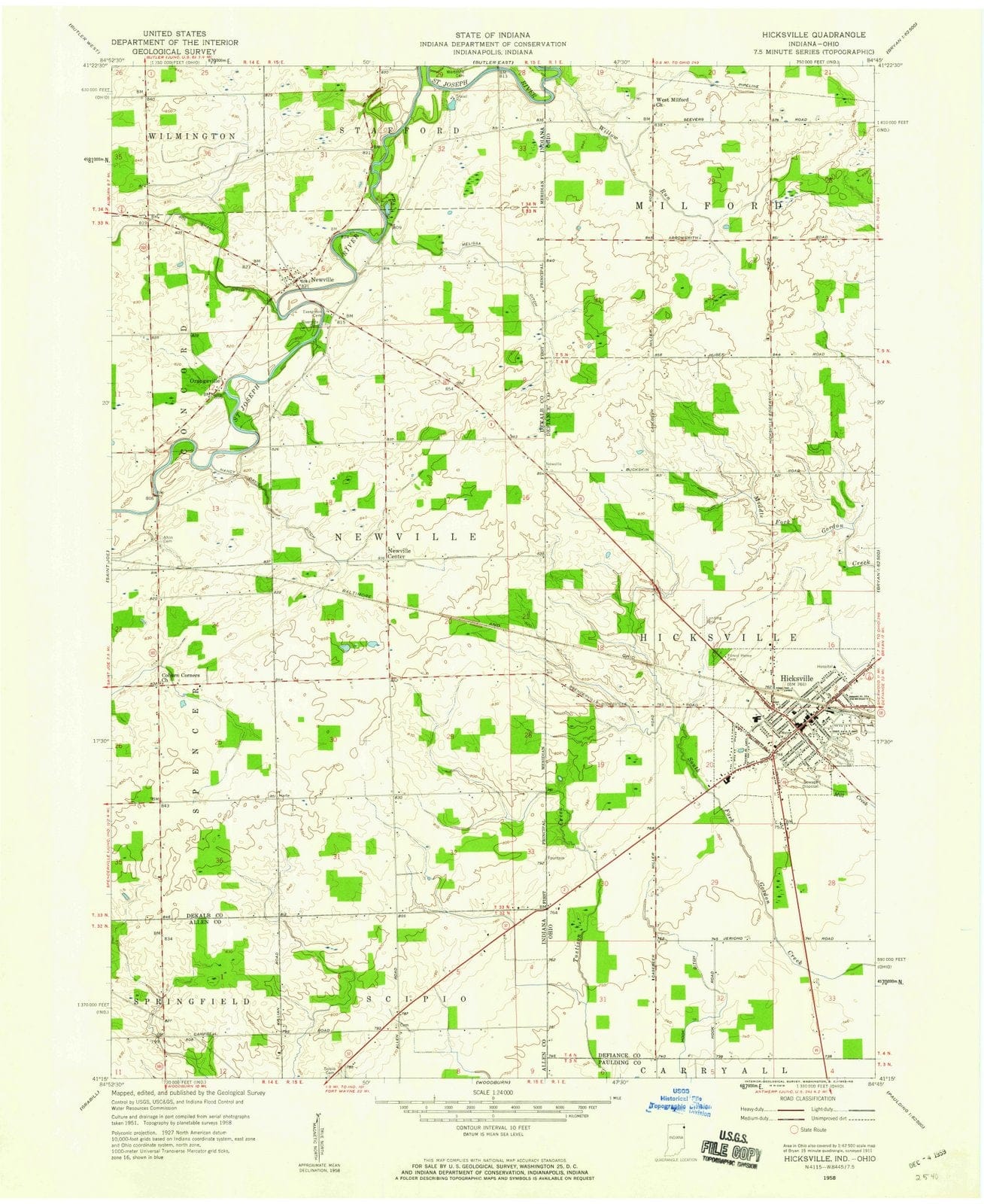 1958 Hicksville, OH - Ohio - USGS Topographic Map