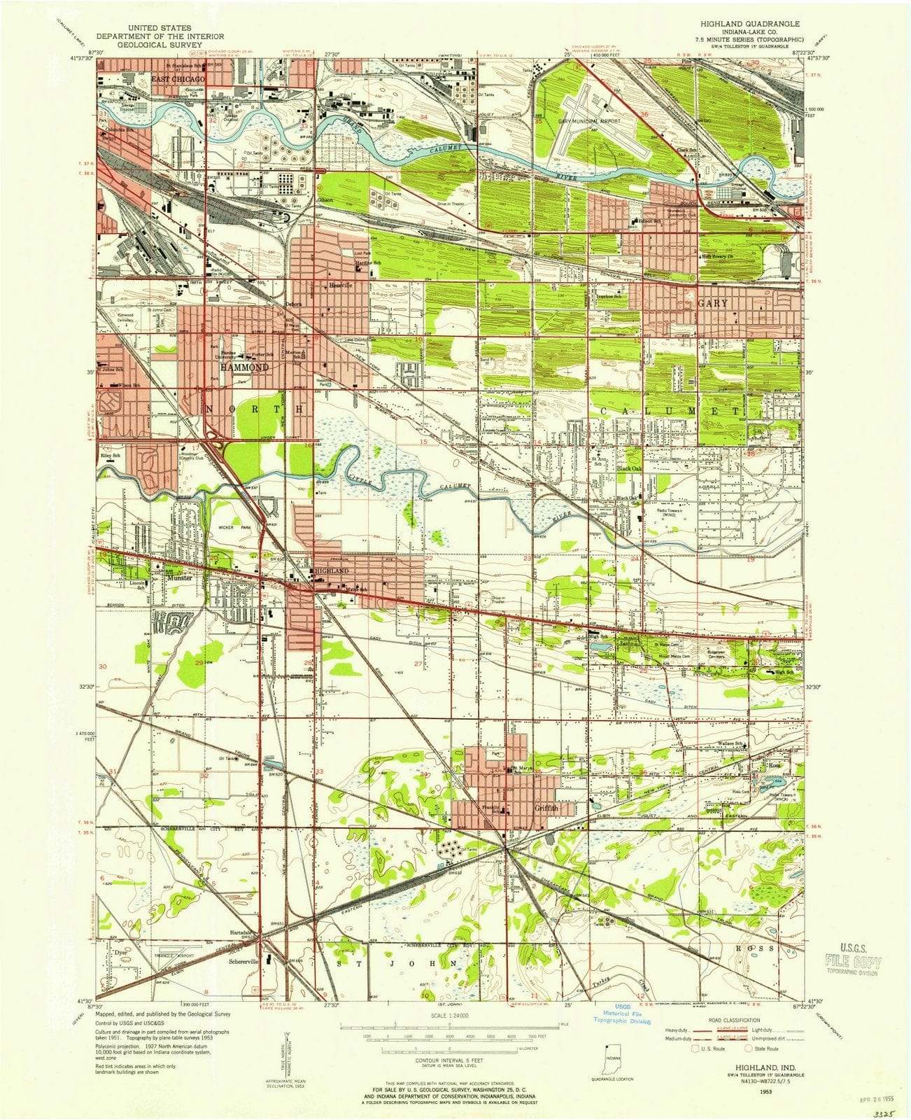 1953 Highland, in - Indiana - USGS Topographic Map