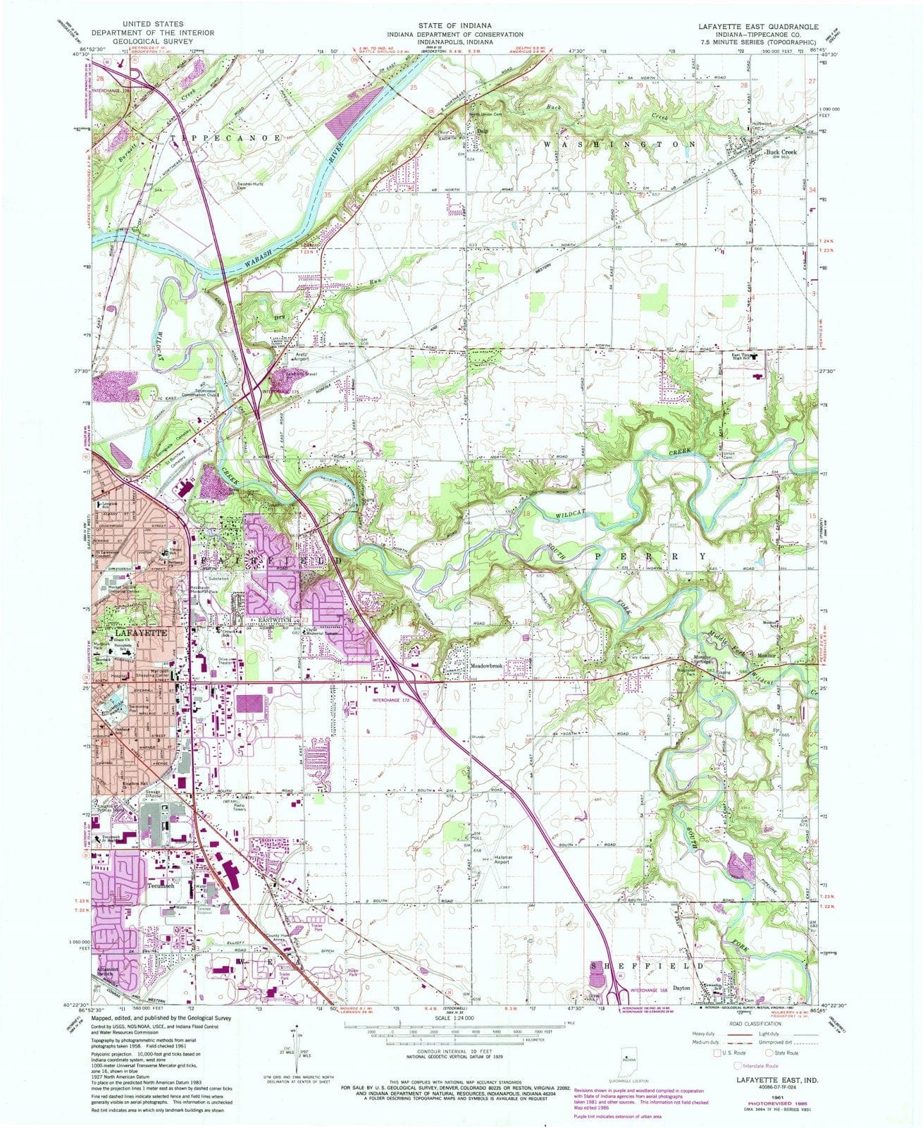 1961 Lafayette East, in - Indiana - USGS Topographic Map