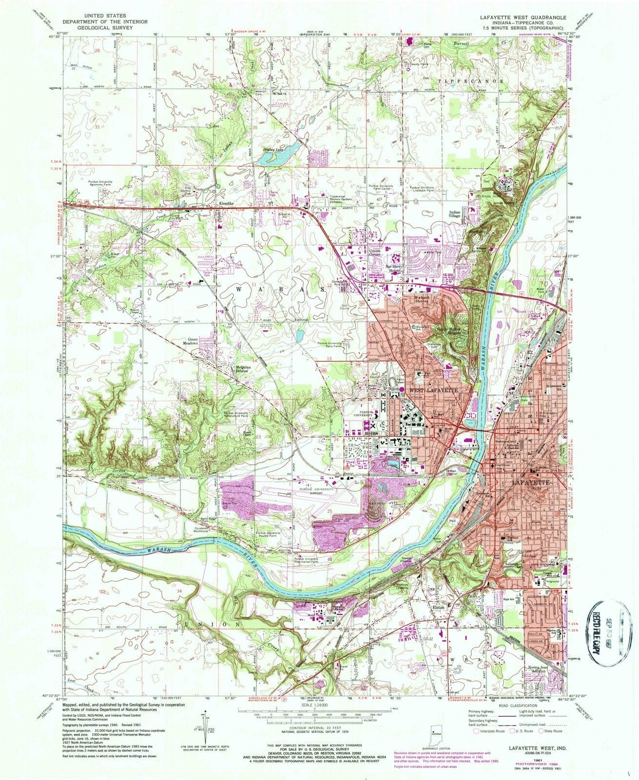 1961 Lafayette West, in - Indiana - USGS Topographic Map