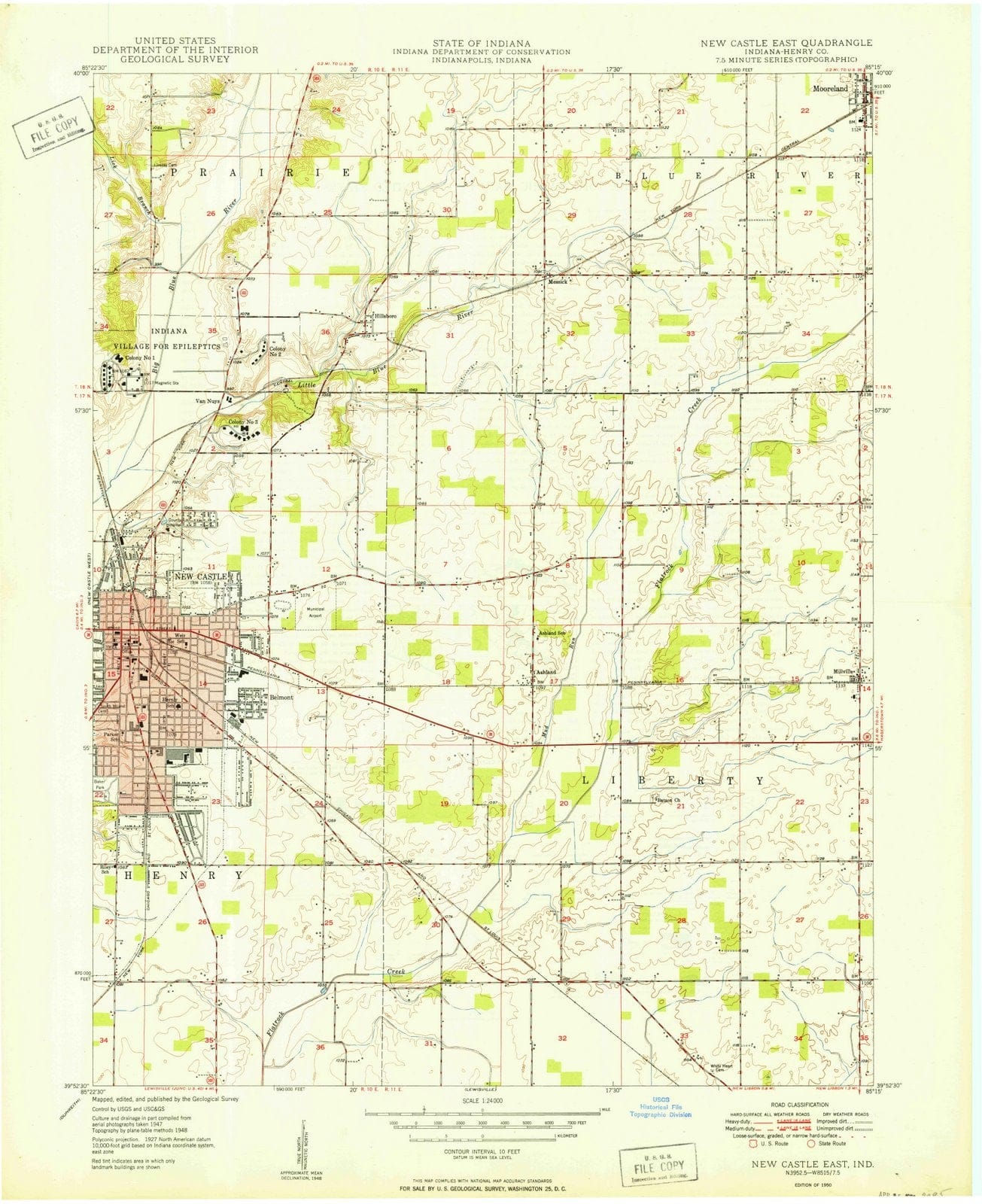 1950 New Castle East, in - Indiana - USGS Topographic Map