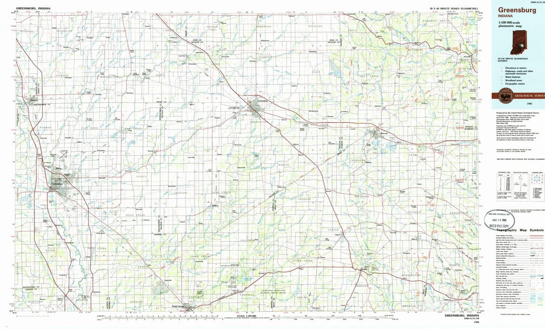 1986 Greensburg, in - Indiana - USGS Topographic Map