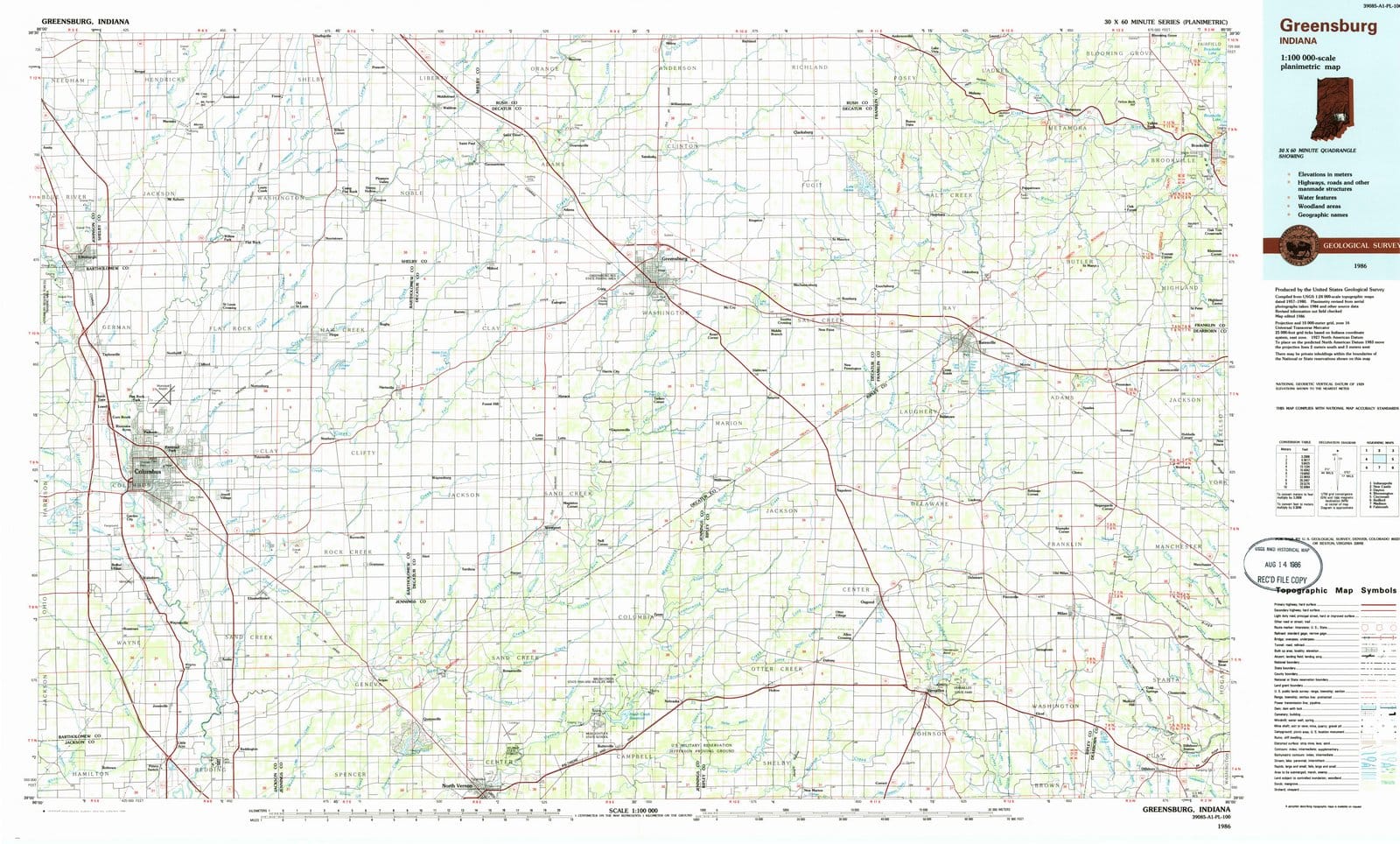 1986 Greensburg, in - Indiana - USGS Topographic Map
