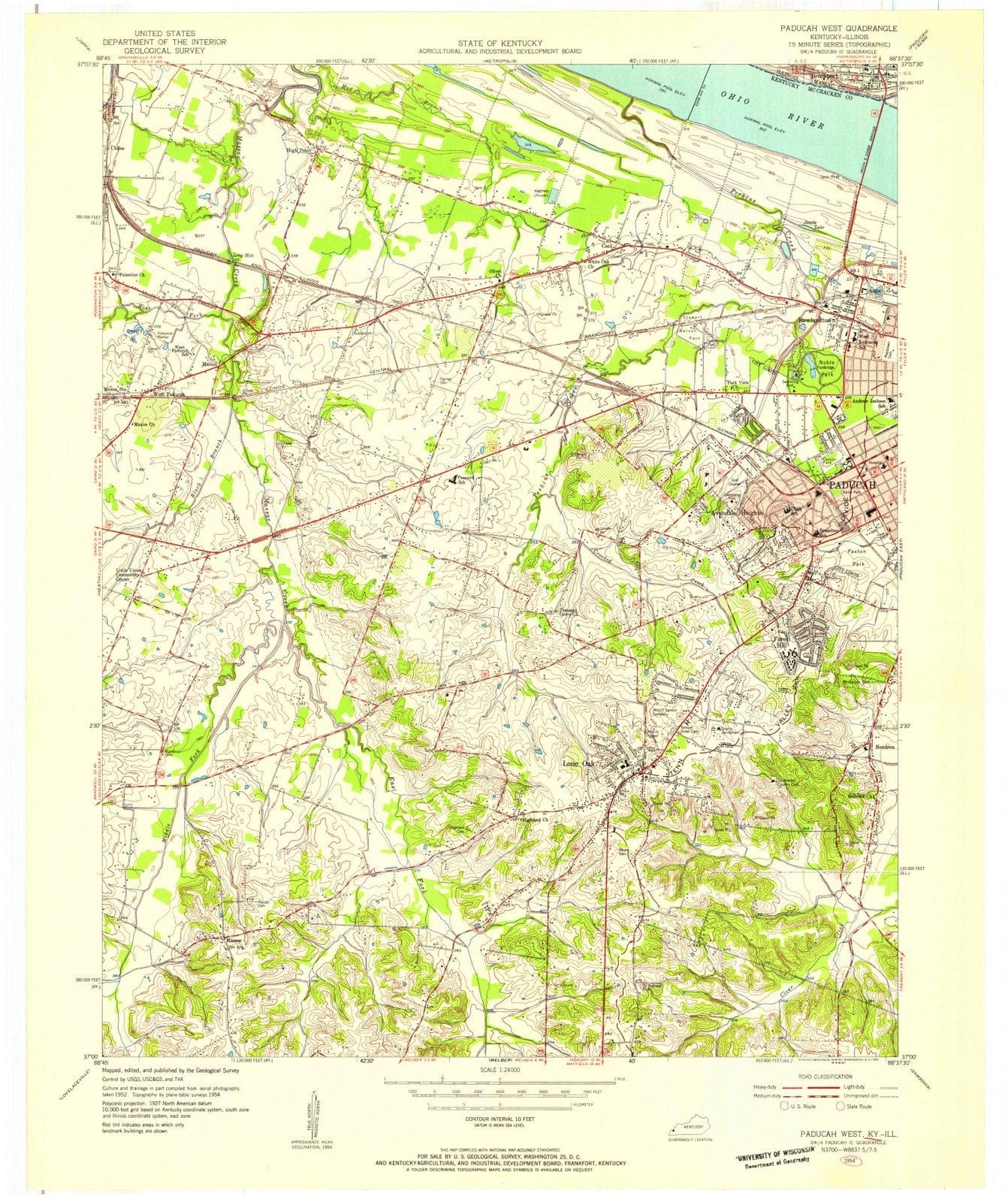 1954 Paducah West, KY - Kentucky - USGS Topographic Map