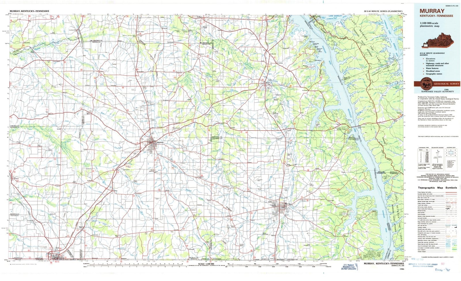 1986 Murray, KY - Kentucky - USGS Topographic Map