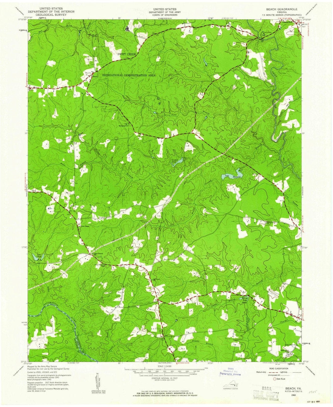 1943 Beach, VA - Virginia - USGS Topographic Map