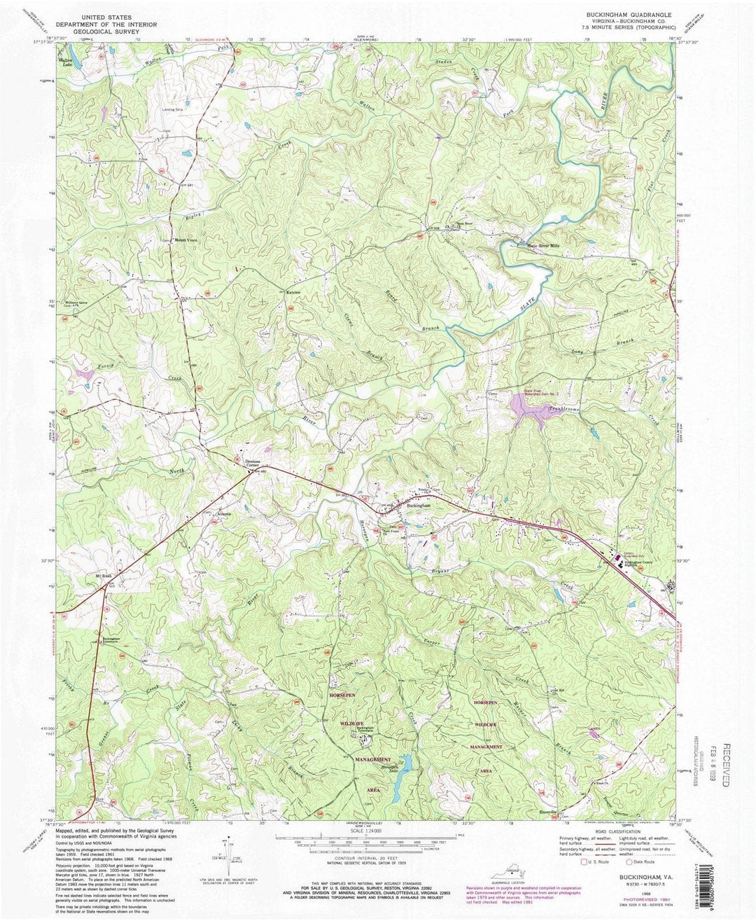 1968 Buckingham, VA - Virginia - USGS Topographic Map