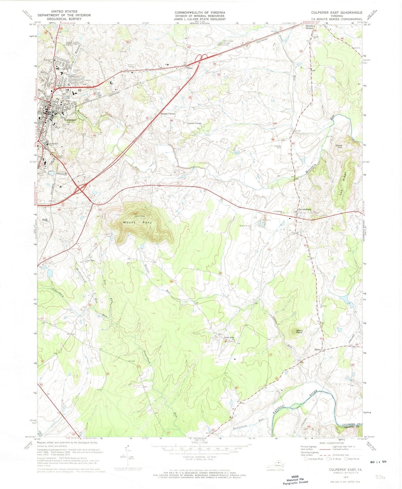 1973 Culpeper, VA - Virginia - USGS Topographic Map