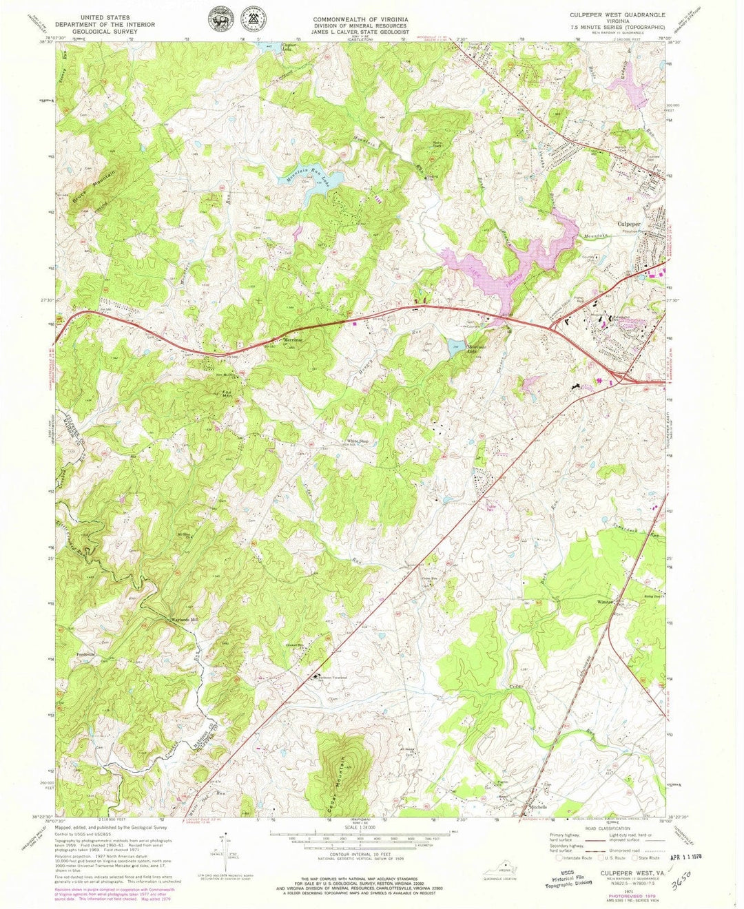 1971 Culpeper, VA - Virginia - USGS Topographic Map