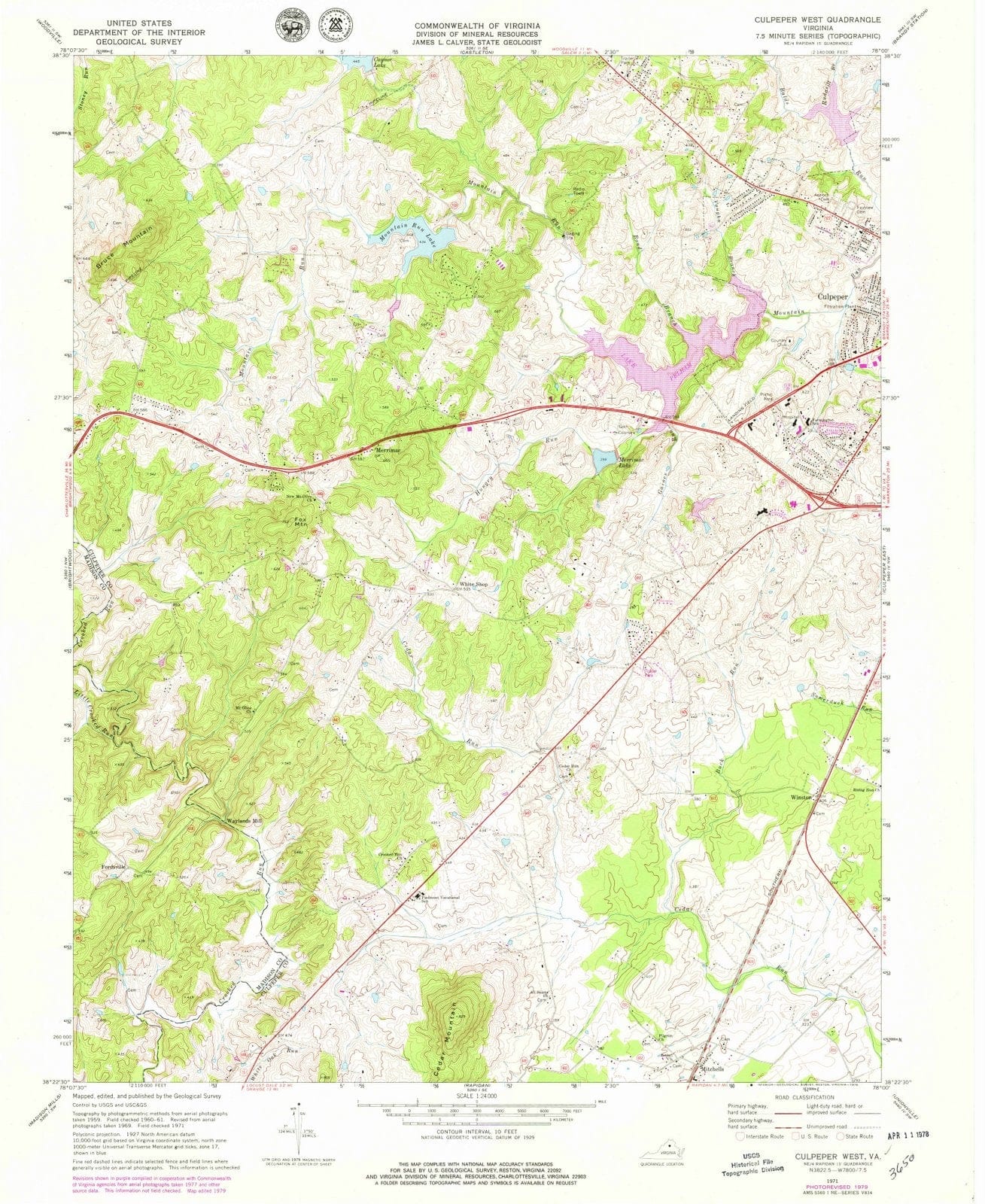 1971 Culpeper, VA - Virginia - USGS Topographic Map