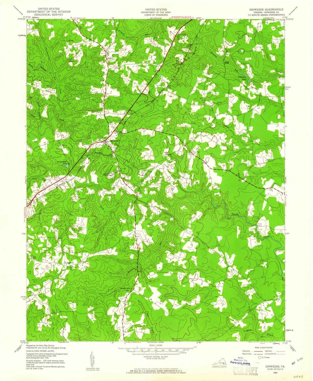 1943 Dinwiddie, VA - Virginia - USGS Topographic Map