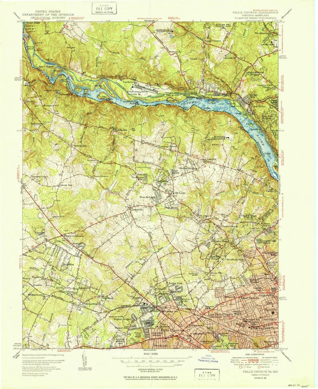 1951 Falls Church, VA - Virginia - USGS Topographic Map