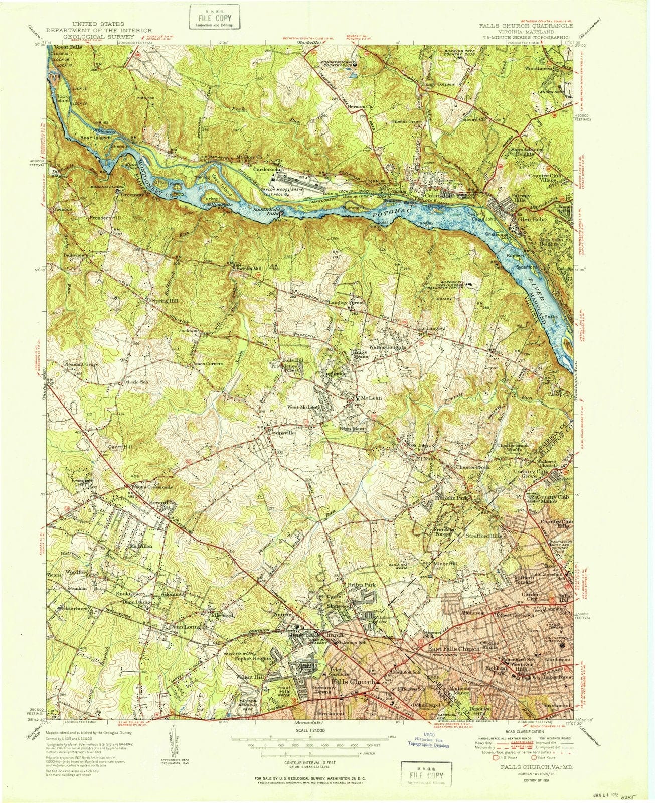 1951 Falls Church, VA - Virginia - USGS Topographic Map