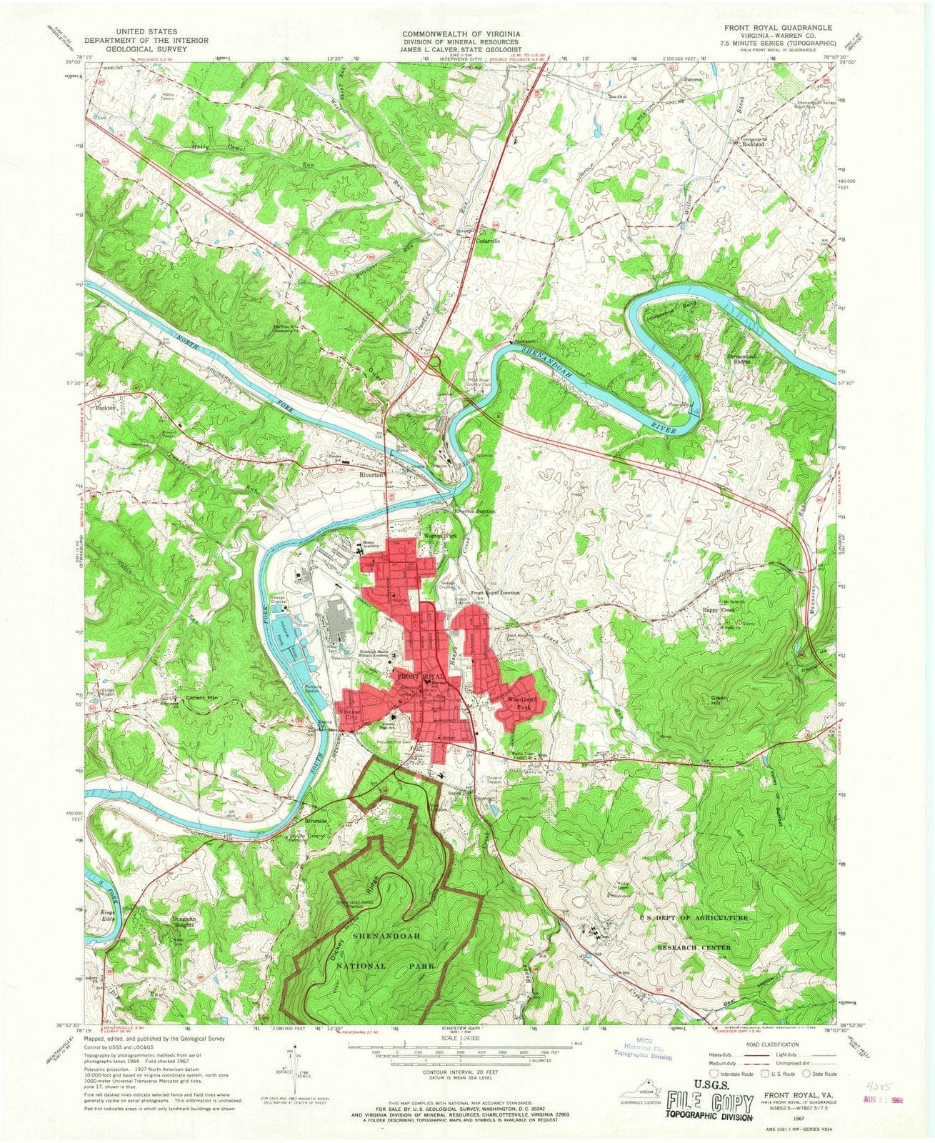 1967 Front Royal, VA - Virginia - USGS Topographic Map
