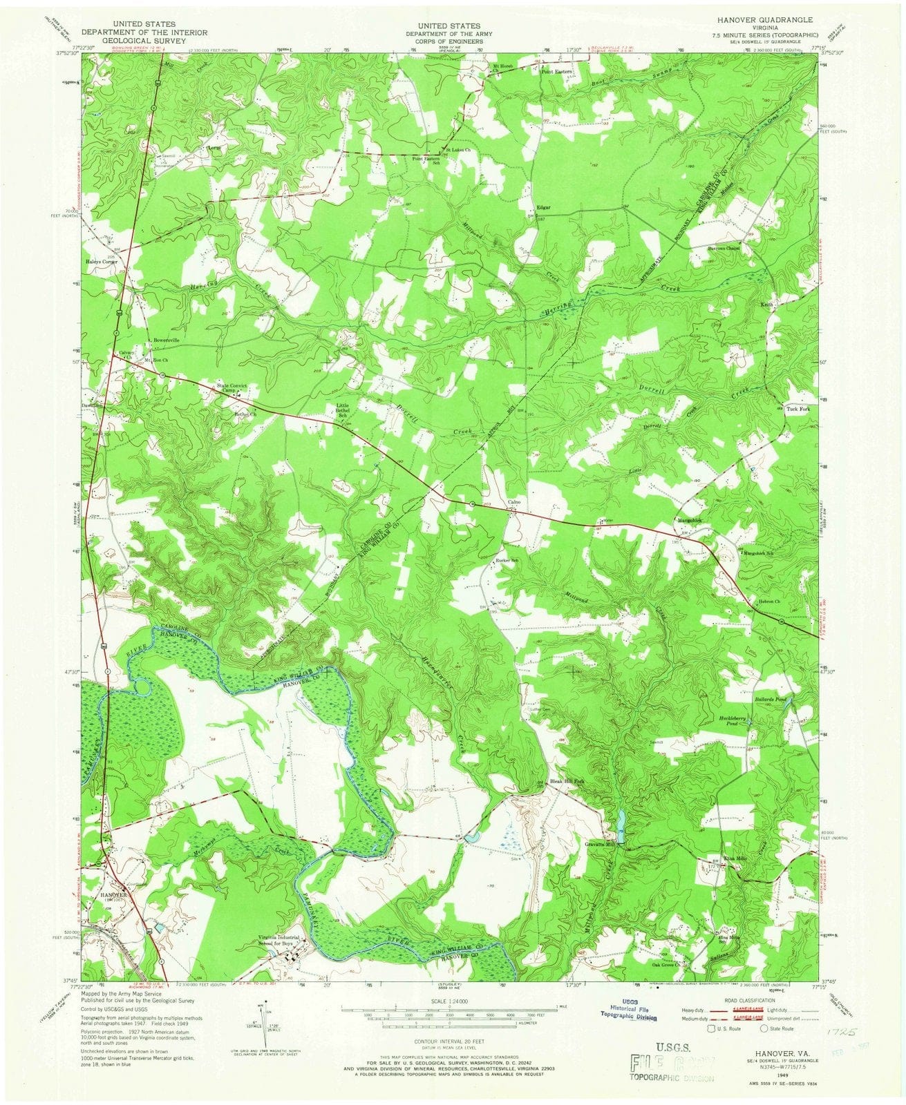 1949 Hanover, VA - Virginia - USGS Topographic Map