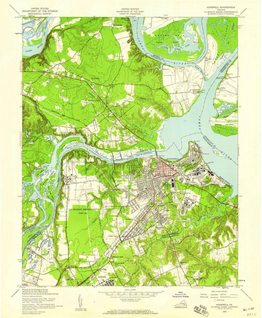 1952 Hopewell, VA - Virginia - USGS Topographic Map