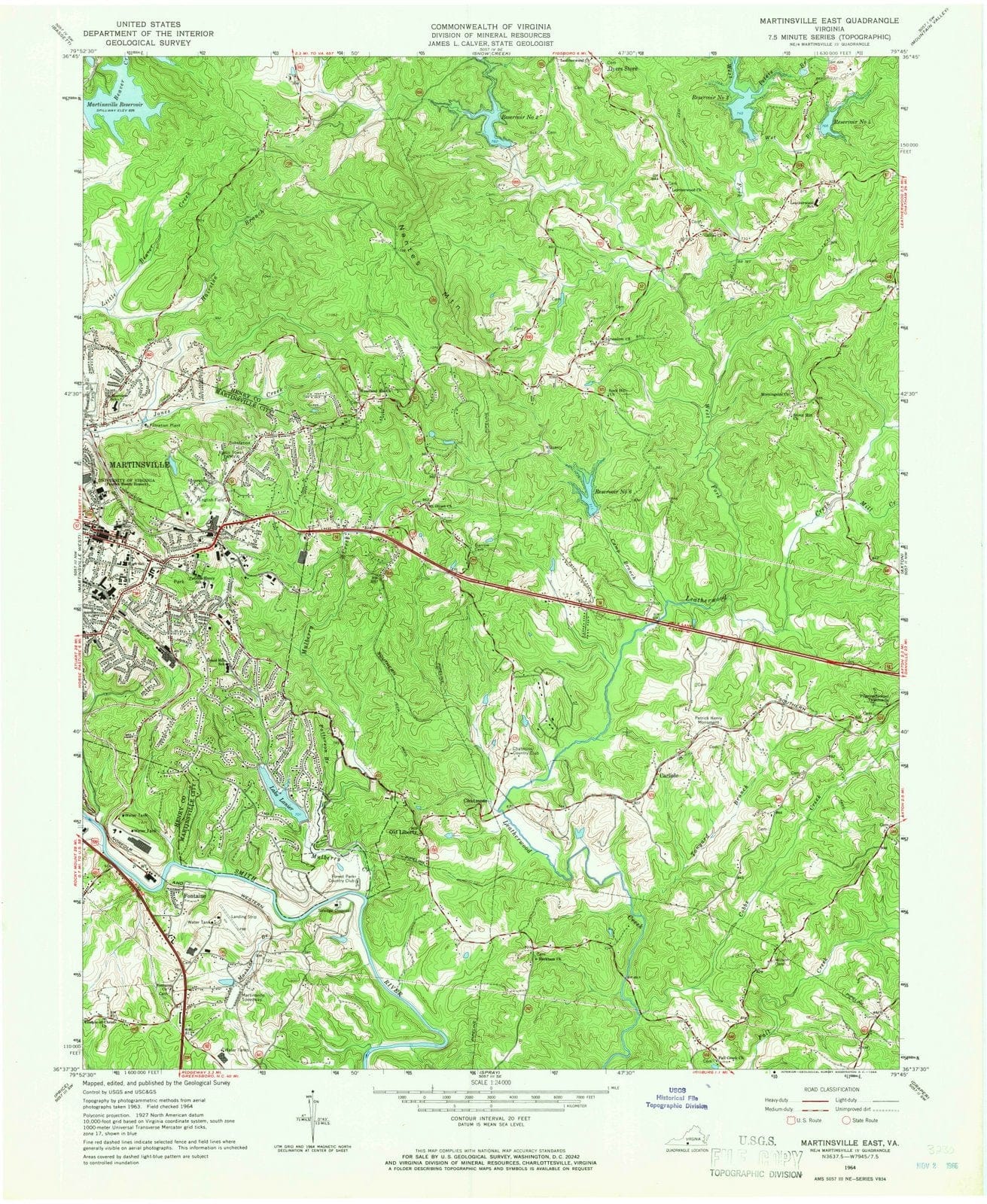 1964 Martinsville, VA - Virginia - USGS Topographic Map