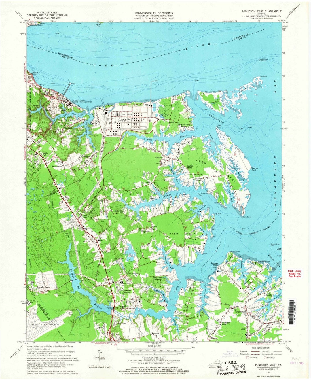 1965 Poquoson, VA - Virginia - USGS Topographic Map